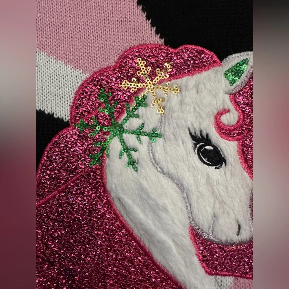💖 Margaux & Lexi Pink Unicorn Sweater NWT Faux Fur & Sequins Girls L (14) - Picture 3 of 9